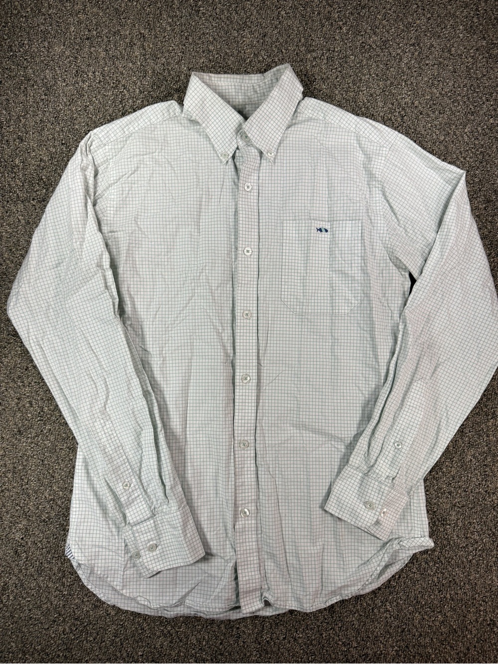 Fish Hippie White & Green Plaid Long-Sleeve Button-Down Shirt Size Medium